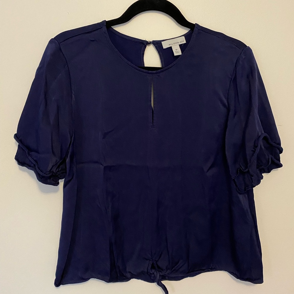 Blue satin keyhole top